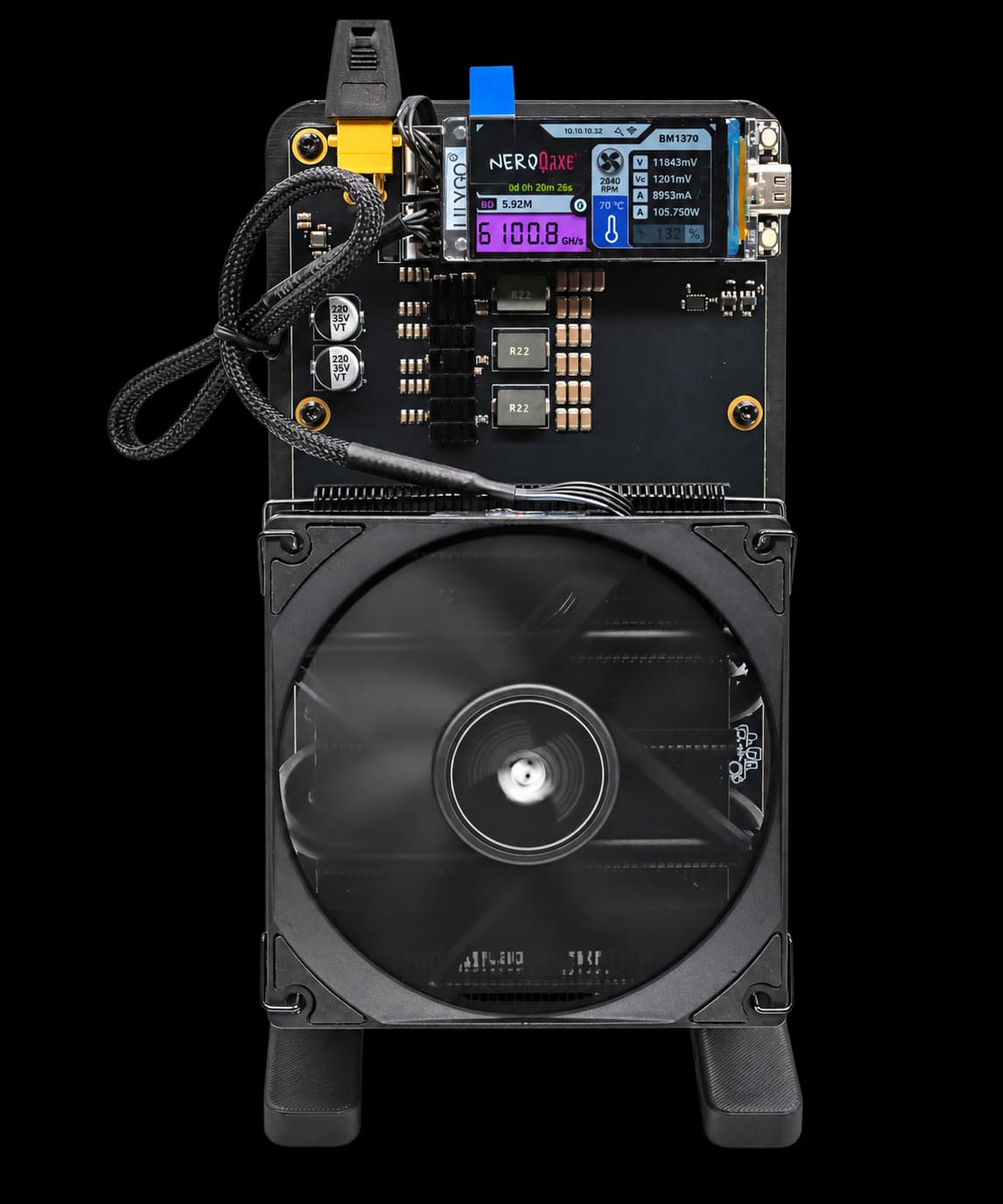 NerdQaxe++ Revision 6.1 fan-cooled desktop miner