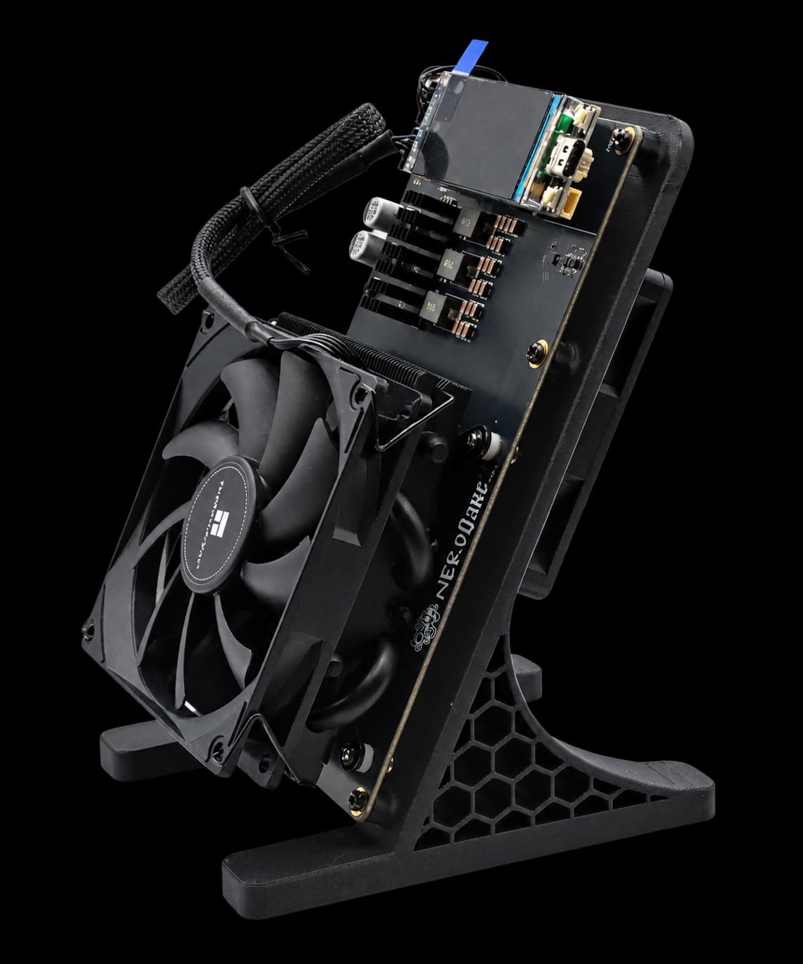 NerdQaxe++ cooling fan and board detail